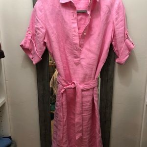 Pink linen tie front shirt dress sz small